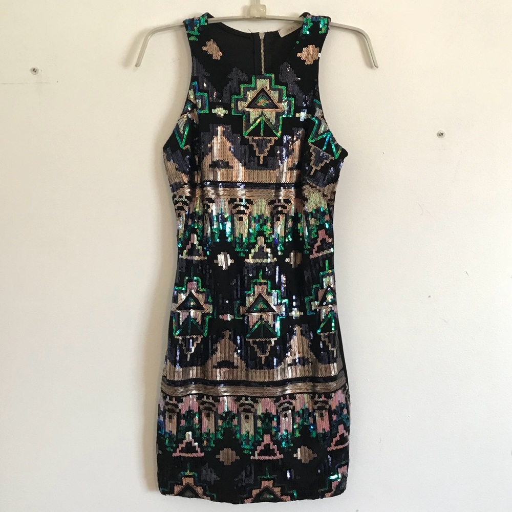 Multi-Color Sequin Print Fitted Dress